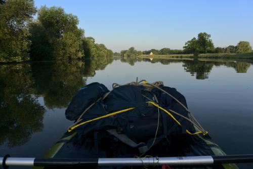 Paddling on the Dove Elbe river near Hamburg, Germany.