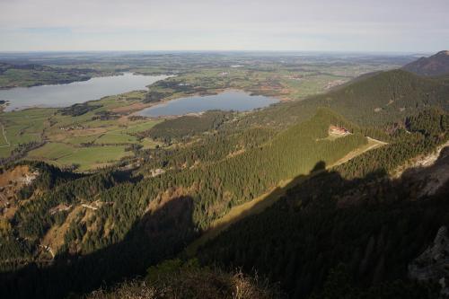 View of the Forggensee and Bannwaldsee lakes.