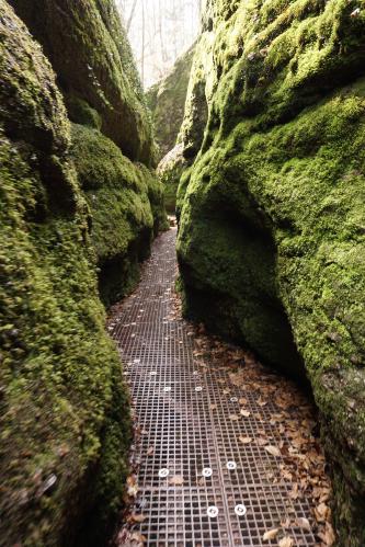 Within the Drachenschlucht. There’s a stream flowing below the metal grid.